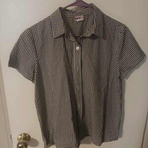 American Sweetheart womans black and white checked blouse Medium